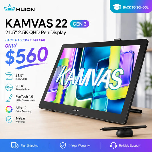 Huion Kamvas 22 Gen 3 Graphics Tablet Pentech 4.0 16384 Pressure Levels 99%sRGB 21.5inch Support Linux MacOS Android Windows