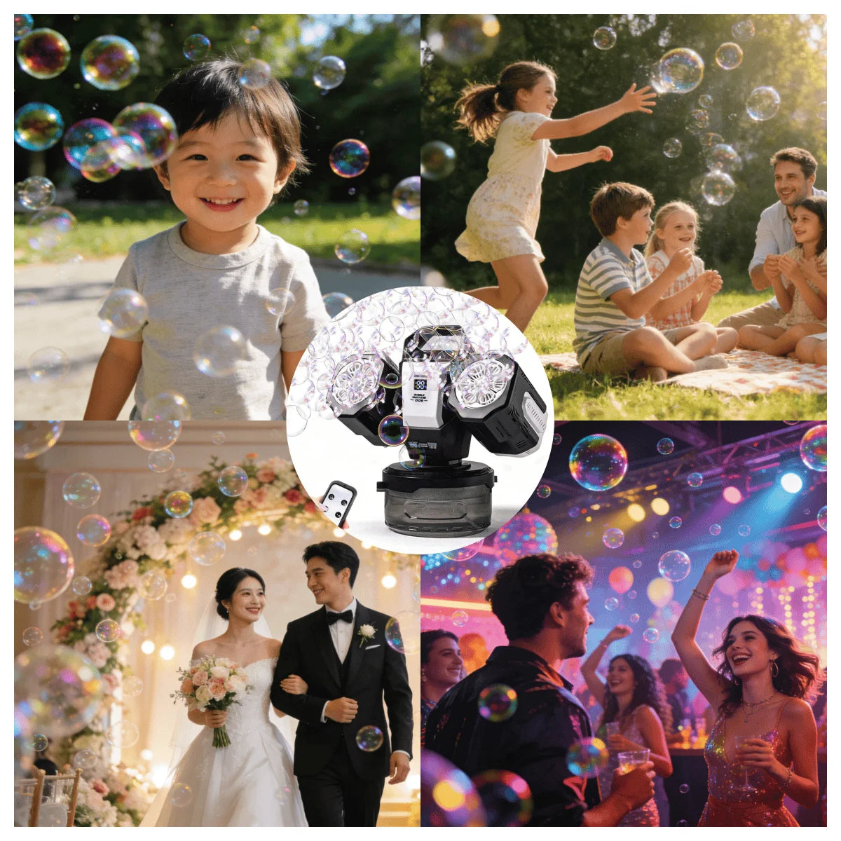 BELEMAR 2026 RC Rotating RGB Bubble Machine, Type-C Rechargeable, 30000 Bubbles/Min. Perfect for Weddings, Parties, Christmas, Halloween Presents