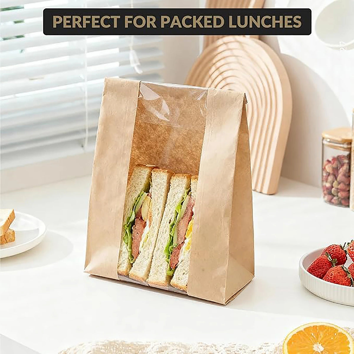 250 Pack Kraft Paper Bread Bags Featuring Clear View Windows