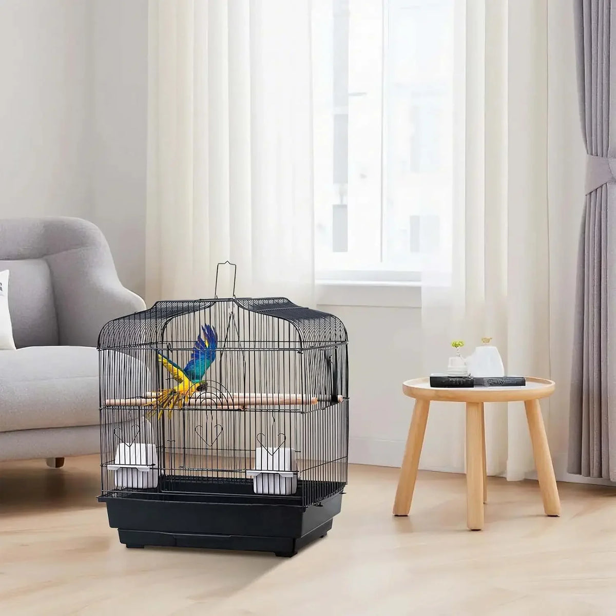 Portable Metal Bird Travel Cage With Sturdy Handle And Tray