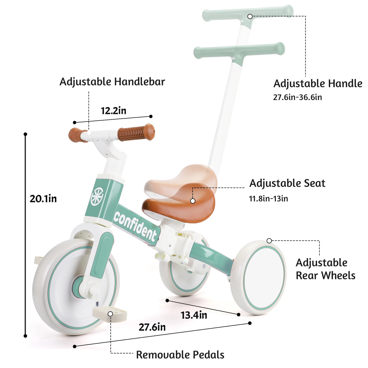 3 in 1 Toddler Tricycle for Girls, Convertible Kids Balance Bike with Removable Push Handle, Soft PU Seat, Quiet EVA Wheels & Carbon Steel Structure, Anti-slip Handlebar Ride On Toy, Birthday Gift for 1 2 3 4 Year Old