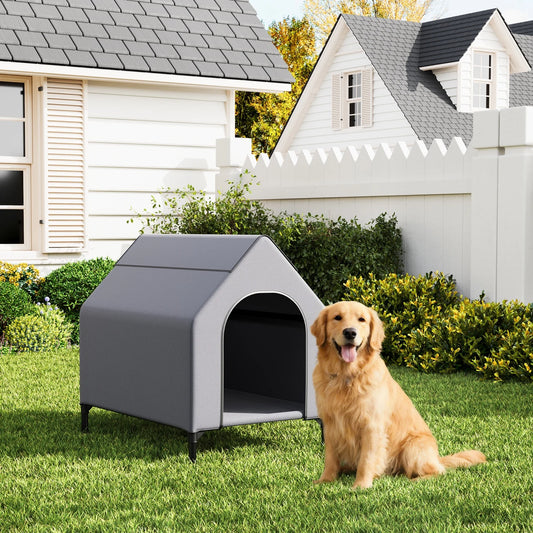 HiMISS Weatherproof Elevated Dog House With Mesh Bed And Frame
