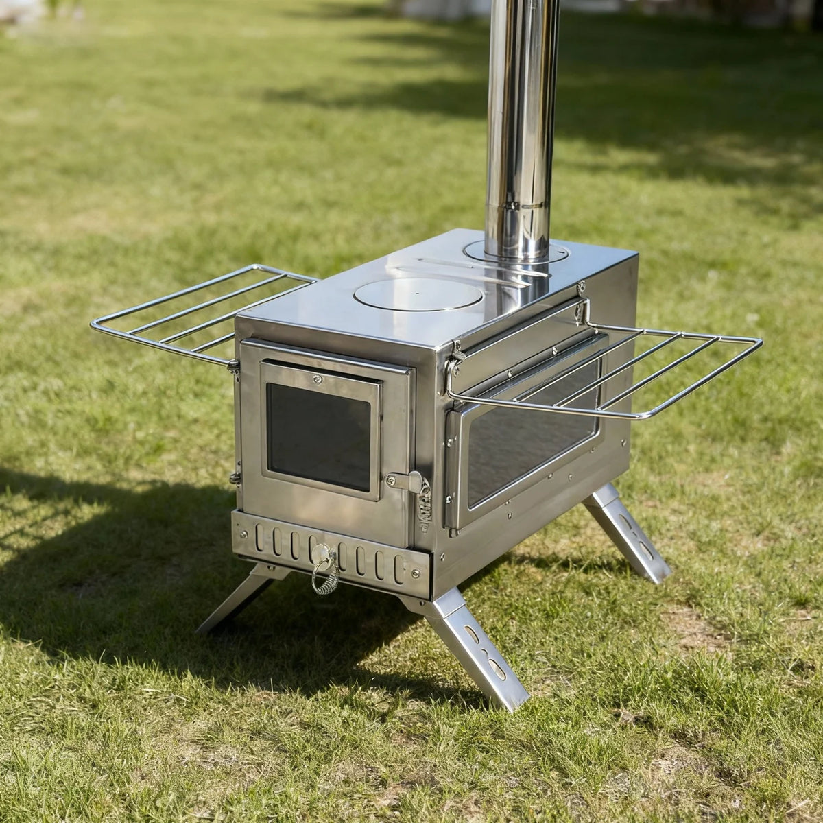 Portable Stainless Steel Stove with 7 Chimney Pipes for Camping