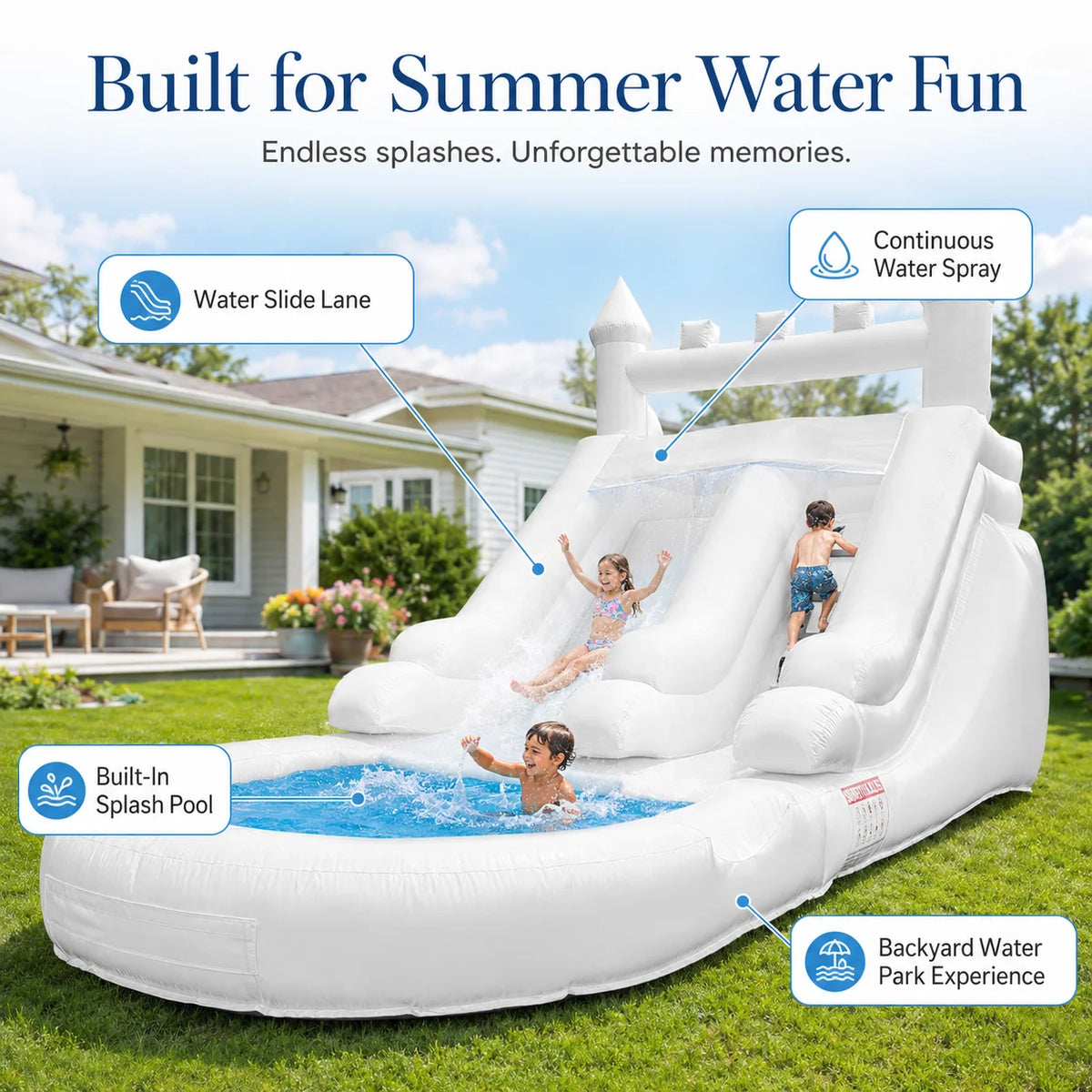 Inflatable Thick PVC Water Slide Wearproof Foldable Portable Outdoor Lawn Backyard Summer Playground for Family Birthday Party