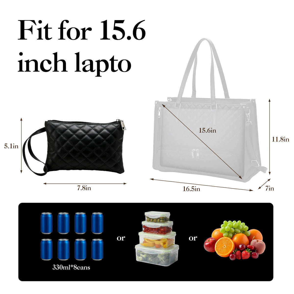 Women's Quilted Waterproof Laptop Tote With Insulated Lunch Compartment
