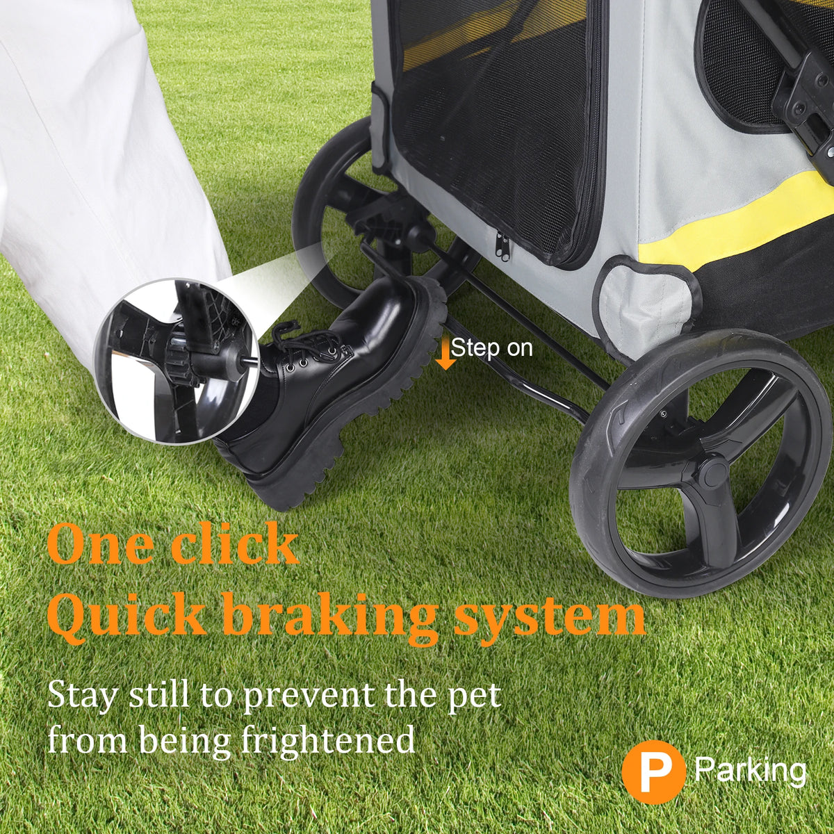 Four Wheeled Foldable Pet Stroller With Breathable Mesh Panels