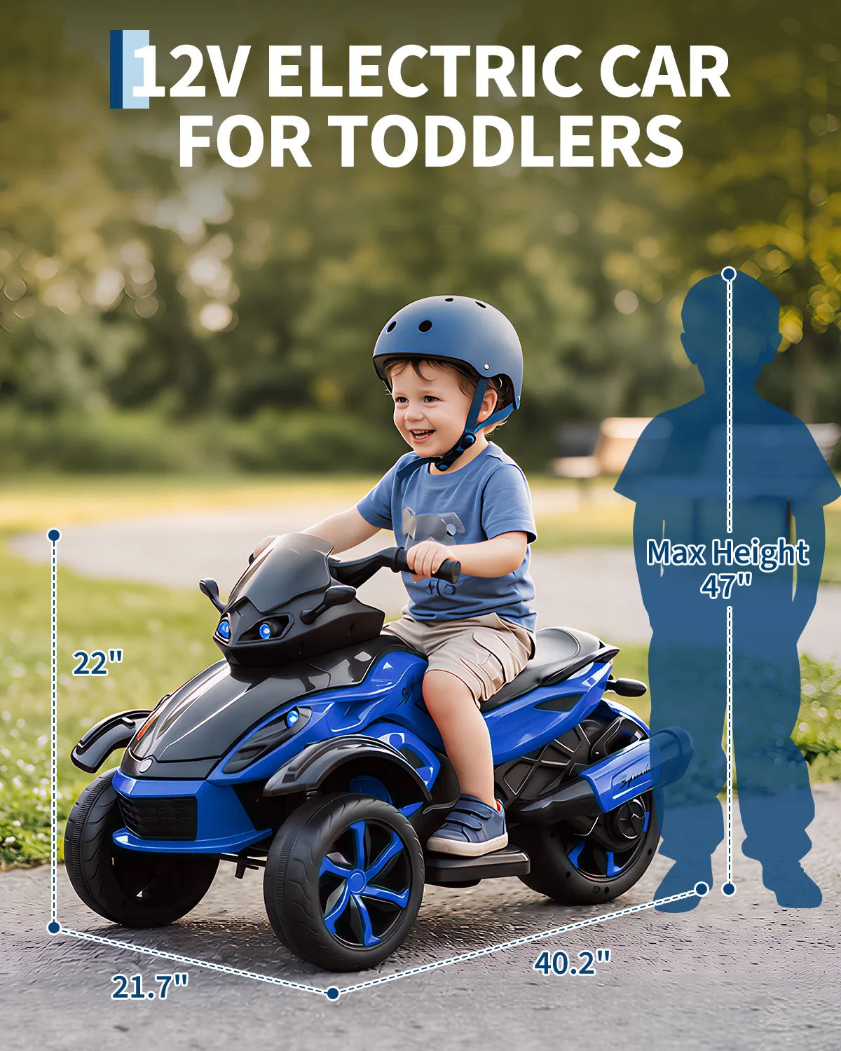 12V Kids Ride-On ATV 3-Wheel Electric Motorcycle - Battery Powered Ride-On Toy - LED Lights & Music - Treaded Tires for Outdoor Off-Road - Ages 3-8