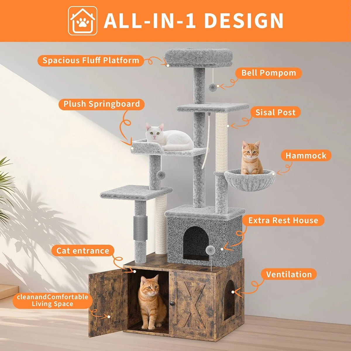 Contemporary Cat Condo With Hidden Litter Box And Scratcher