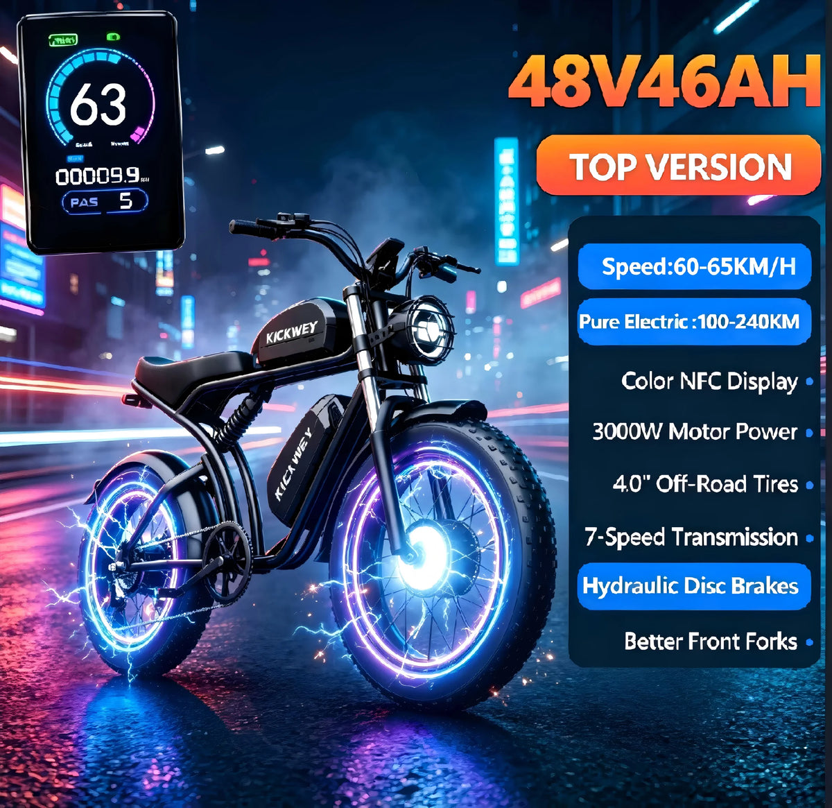 Kickwey K7 3000W Off Road Fat Tire Electric Bicycle