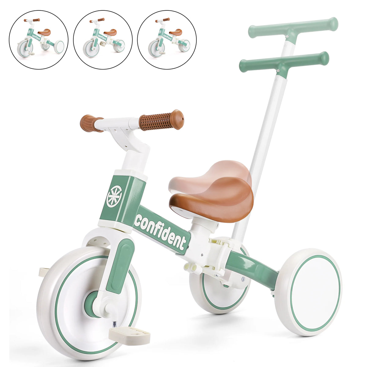 3 in 1 Toddler Tricycle for Girls, Convertible Kids Balance Bike with Removable Push Handle, Soft PU Seat, Quiet EVA Wheels & Carbon Steel Structure, Anti-slip Handlebar Ride On Toy, Birthday Gift for 1 2 3 4 Year Old