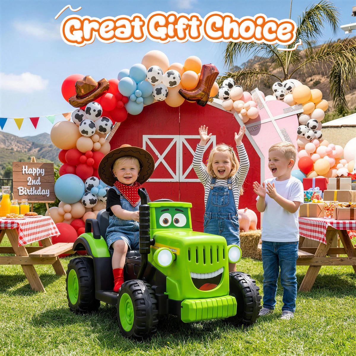 12 Volt Ride on Toys, Cute Ride On Tractor for Toddlers, Power Car Wheels with LED Lights, Music, Horn, Safety Belt