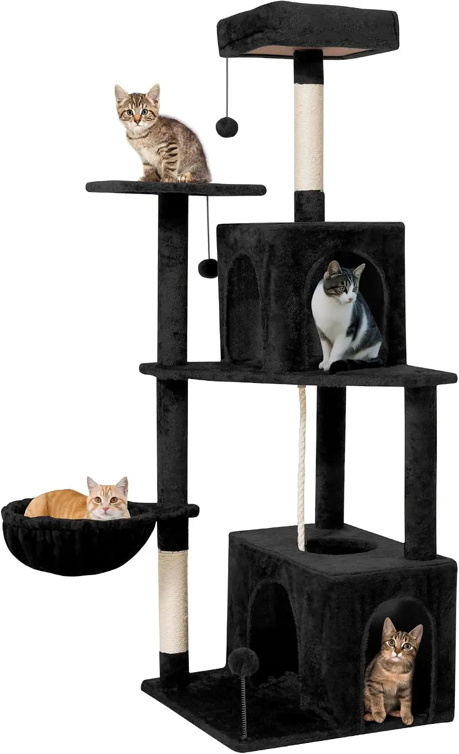 Multi Level Plush Cat Condo With Scratching Posts And Basket