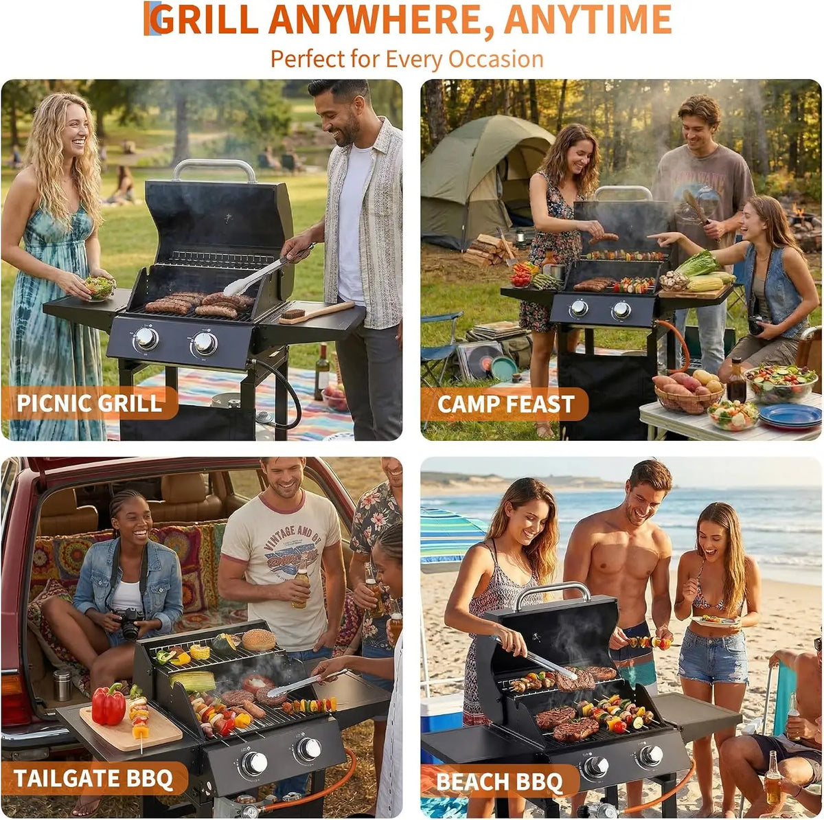Tackleekii 2 Burner Propane Gas Grill Stainless Steel Portable Barbecue