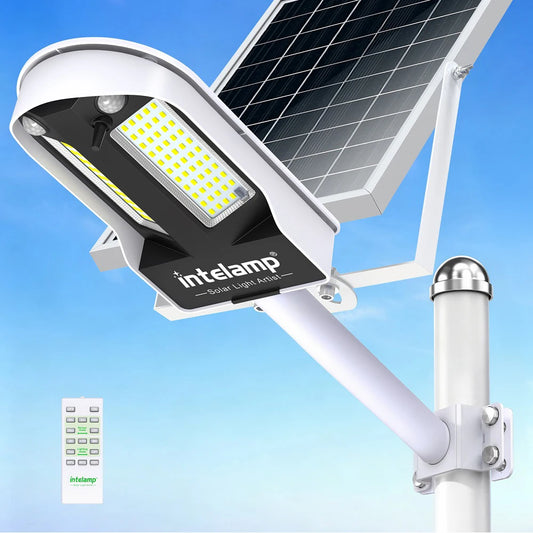 Intelamp Long Battery Life 12500mAh Solar Street Lights Outdoor With Super Large Solar Panel For Garden Street Path Pole Mounted