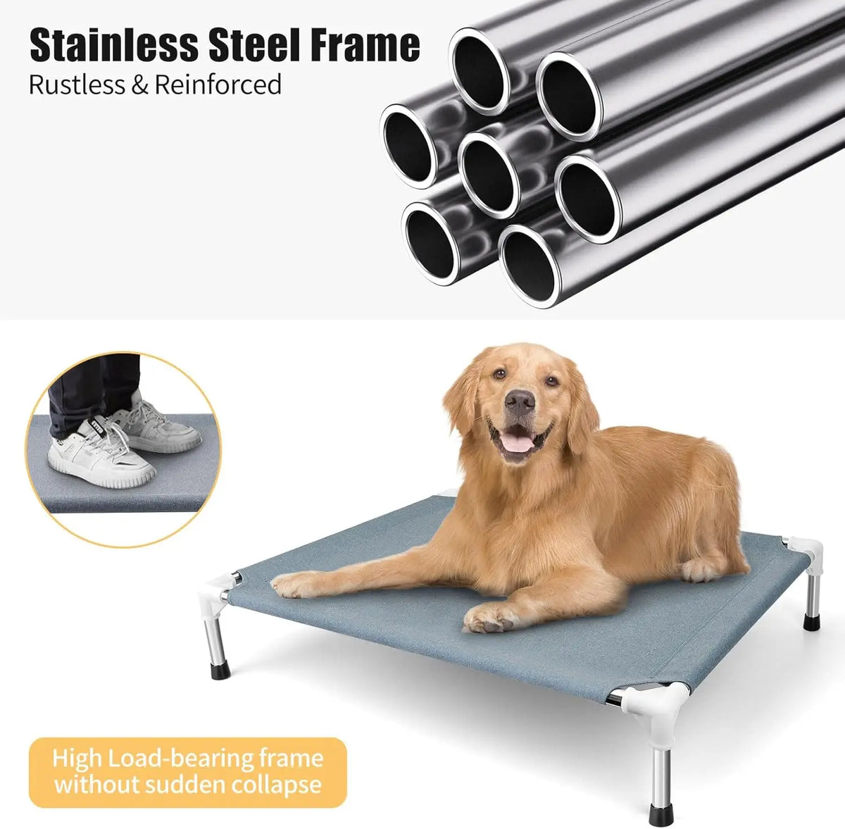 Breathable Elevated Cooling Pet Cot With Anti Slip Frame