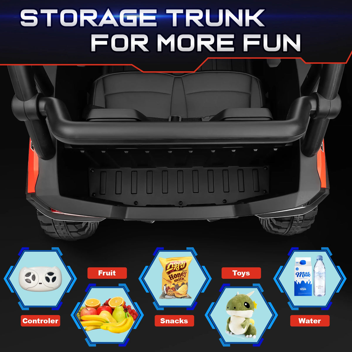 24V 2 Seater Ride on Toys UTV for Kids W/Parent Remote Control, 7AH Kids Battery Powered Vehicles, Bluetooth Spring Suspension, Storage for Gift, Deep Red