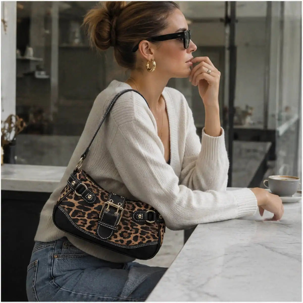 Classic Women Elegant Retro Buckle Nylon Splice Shoulder Bag