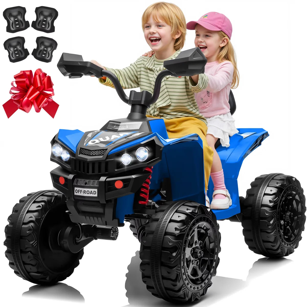 24V 4*200W Kids Ride On ATV Quad, 2 Seater Electric Off-Road Vehicle with Bluetooth, LED Lights, 3 Speeds, for Boys Girls