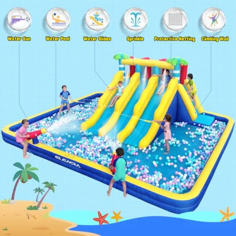OLOEY Inflatable Water Slide With Climbing Wall And Pool