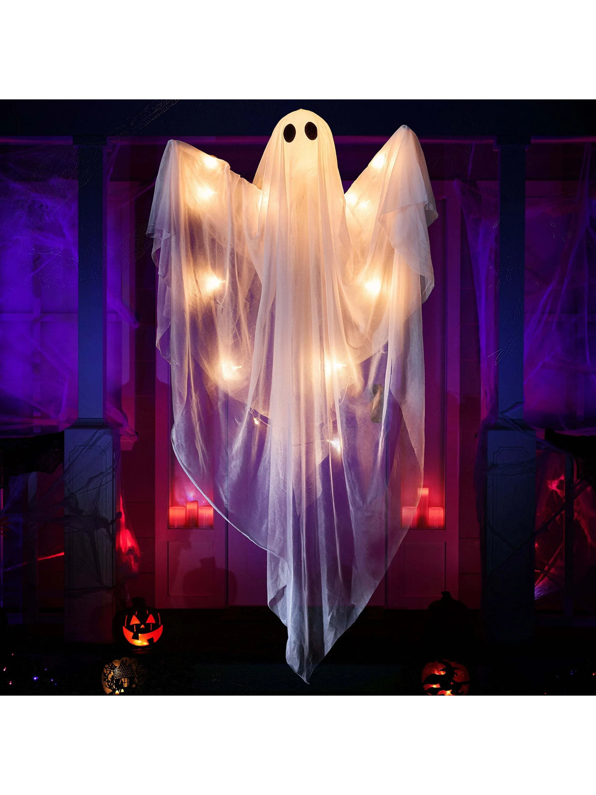 47 inch Halloween Decorations Outdoor Hanging Ghost Light up White Ghosts with Spooky Warm White LED Light, Halloween Outdoor Yard Porch Decorations, Haunted House Decorations