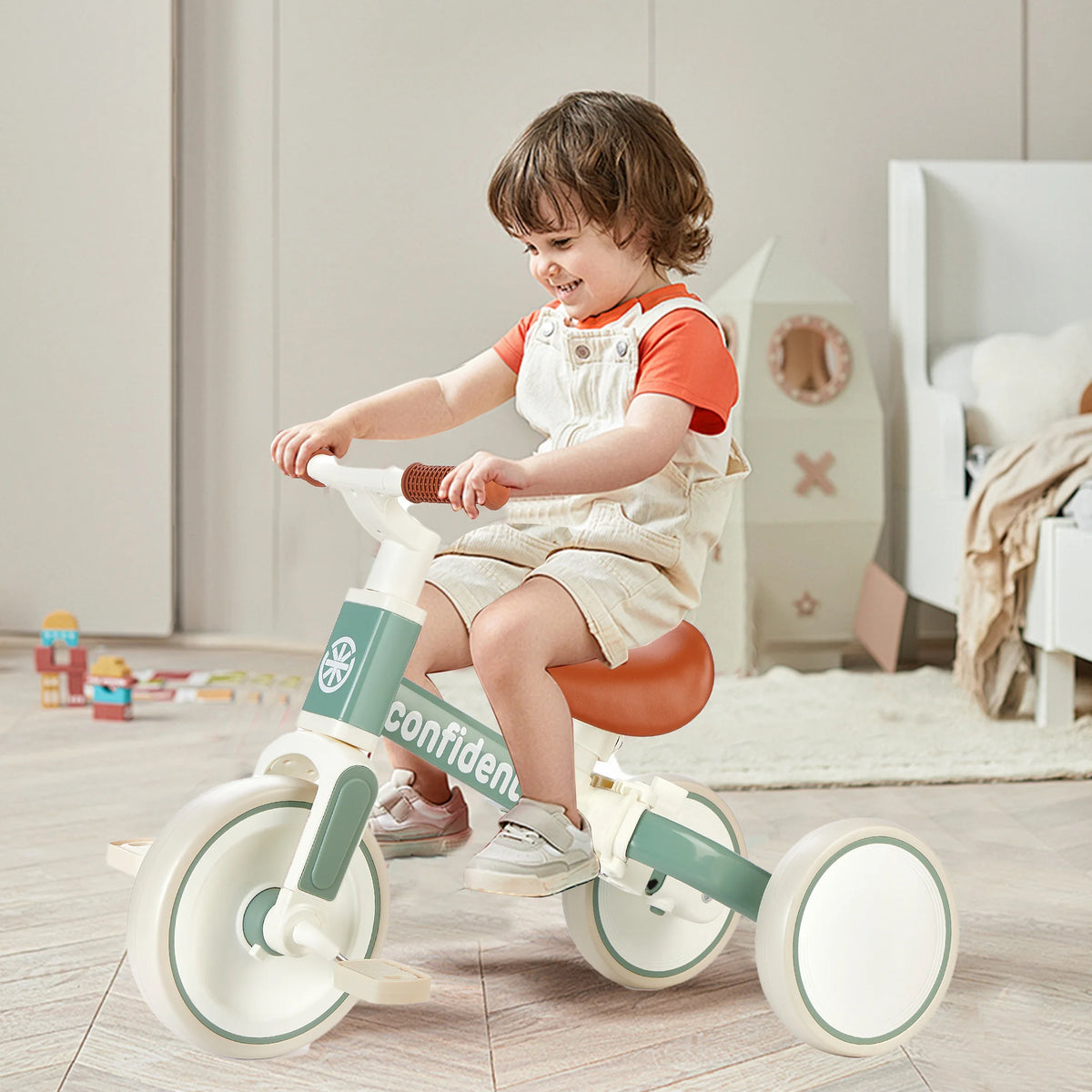 3 in 1 Toddler Tricycle for Girls, Convertible Kids Balance Bike with Removable Push Handle, Soft PU Seat, Quiet EVA Wheels & Carbon Steel Structure, Anti-slip Handlebar Ride On Toy, Birthday Gift for 1 2 3 4 Year Old