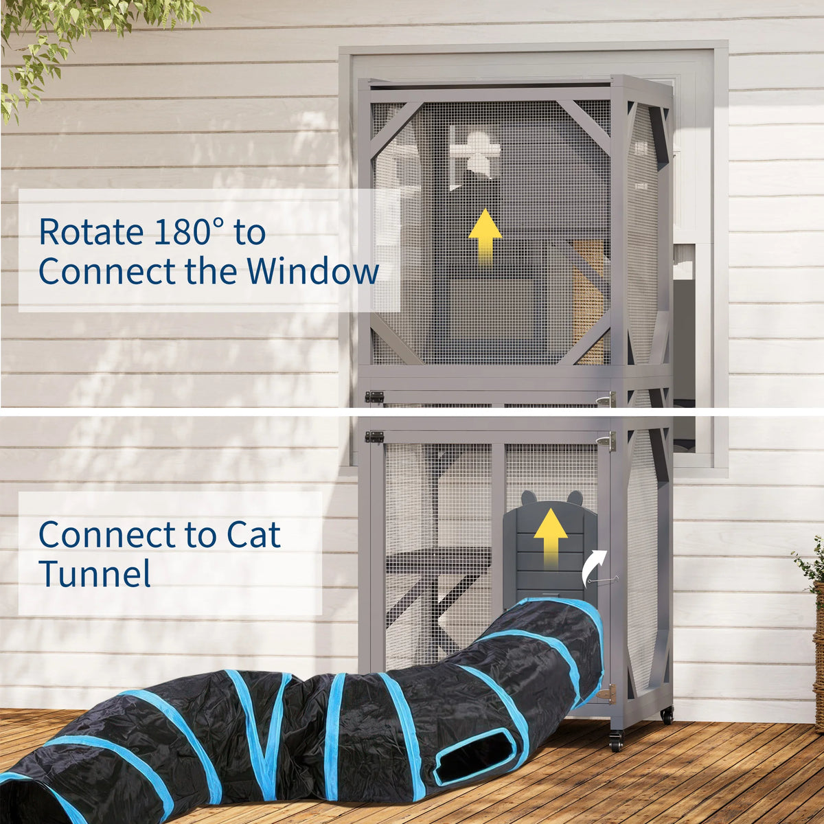 Portable Outdoor Cat Enclosure With Weatherproof Roof Lockable Wheels Catio