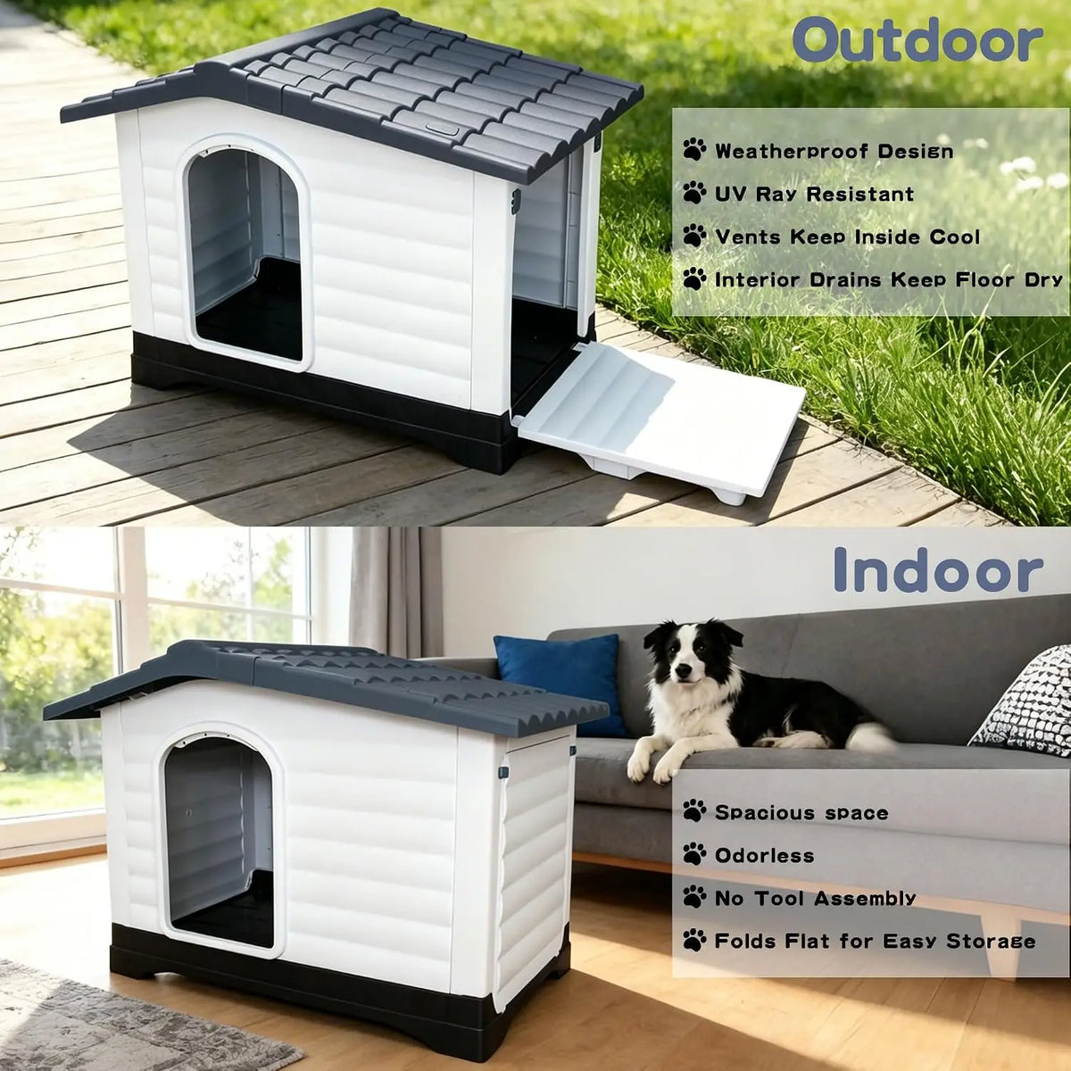 TwisterCK Waterproof Double Door Elevated Dog House With Foldout Porch