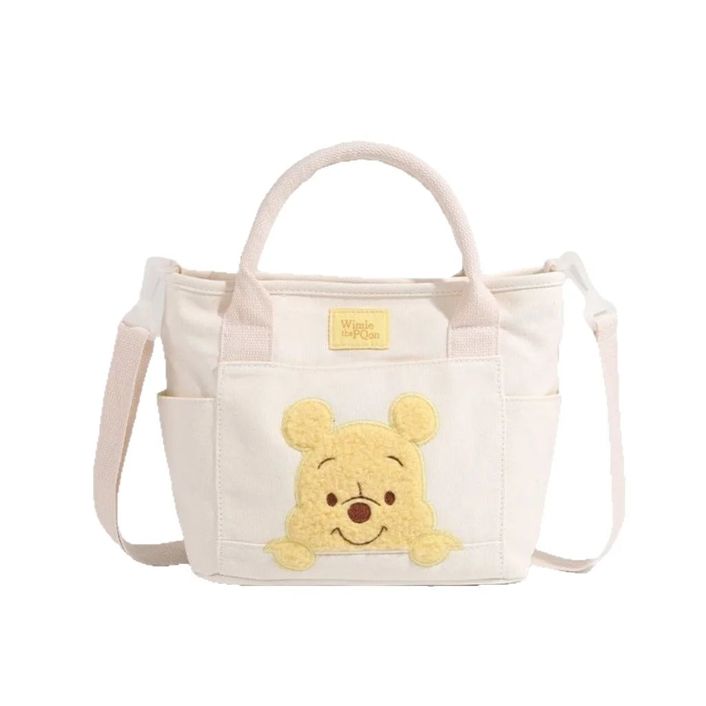 Mesuca Cartoon Bear Canvas Tote Bag With Detachable Crossbody Strap