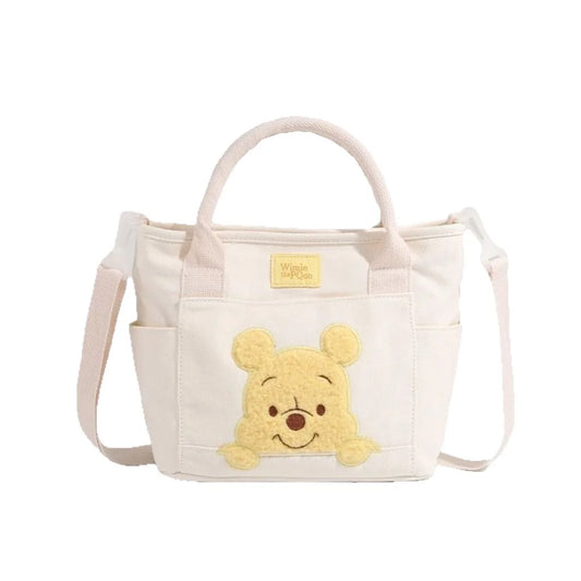Mesuca Cartoon Bear Canvas Tote Bag With Detachable Crossbody Strap