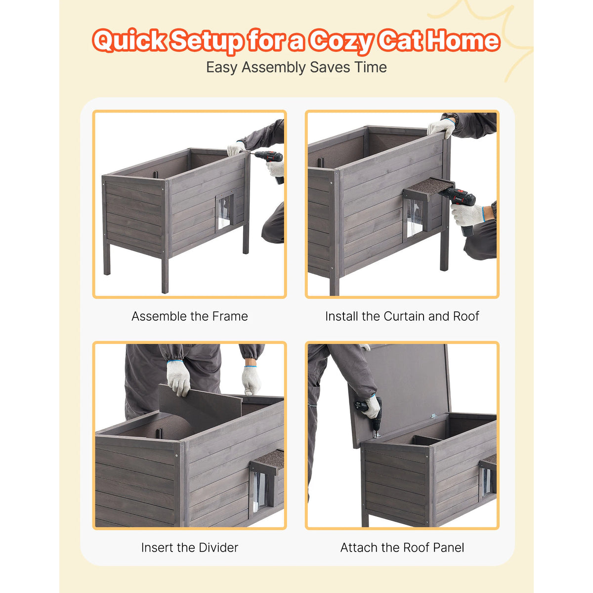 SucceBuy Heated Outdoor Wooden Cat House With Heating Pad