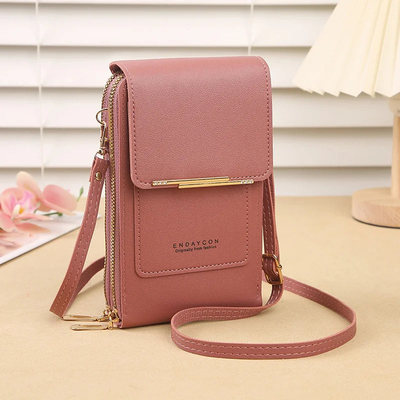 Touch Screen Cell Phone Crossbody Purse With Soft Leather Finish