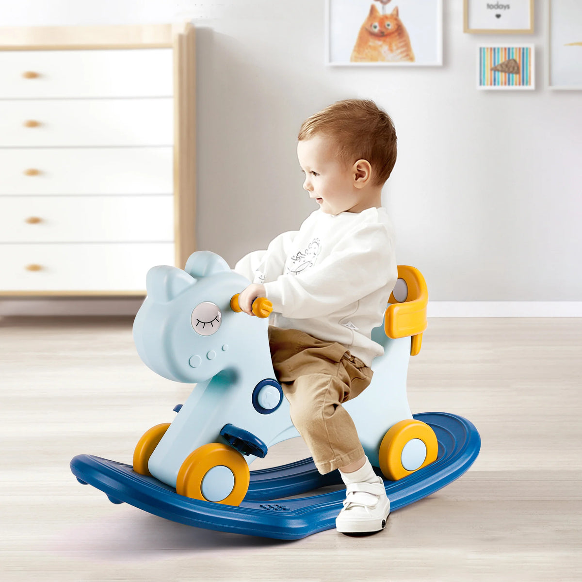 4‑in‑1 Unicorn Rocking Horse for Toddlers 1‑3 Years Old, Baby Ride On Toy, Convertible Rocker & Sliding Car with Safety Backrest, Kids Indoor Play Toy for Boys Girls Birthday Christmas Gift