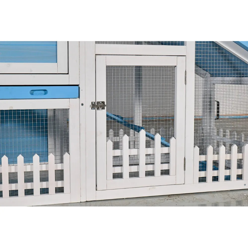 Wheeled Double Decker Rabbit Hutch With Wooden Outdoor Fence