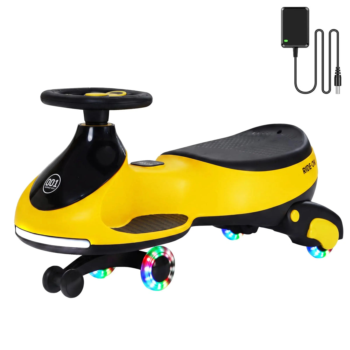 12V Electric Wiggle Car Kids With Pedal, 2 in 1 Rechargeable Ride On Swing Car, LED Wheels, Music, Touchscreen, 2 Speeds