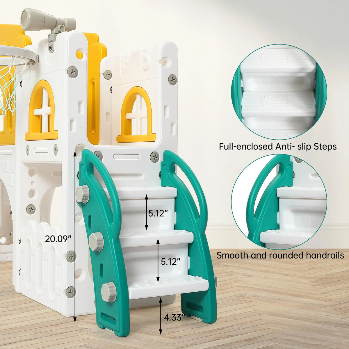 8 In 1 Toddler Slide Indoor Outdoor Playset Kids Climber Crawl Tunnel Basketball Hoop Telescope Steering Wheel Toy Storage Ages 1-3