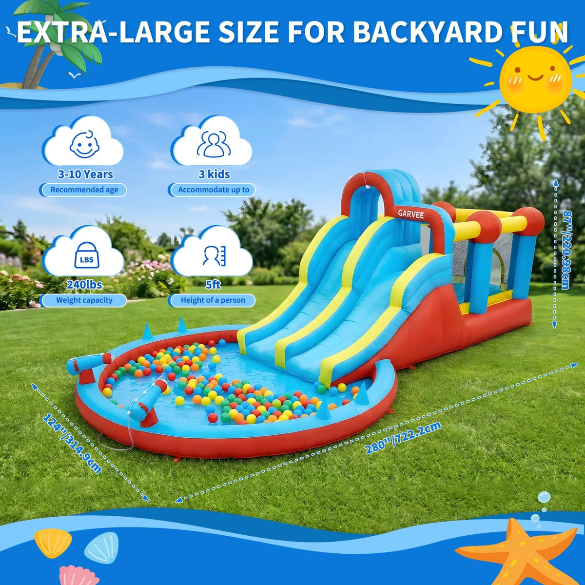 HiMISS Inflatable Water Slide Park Dual Slides And Splash Pool