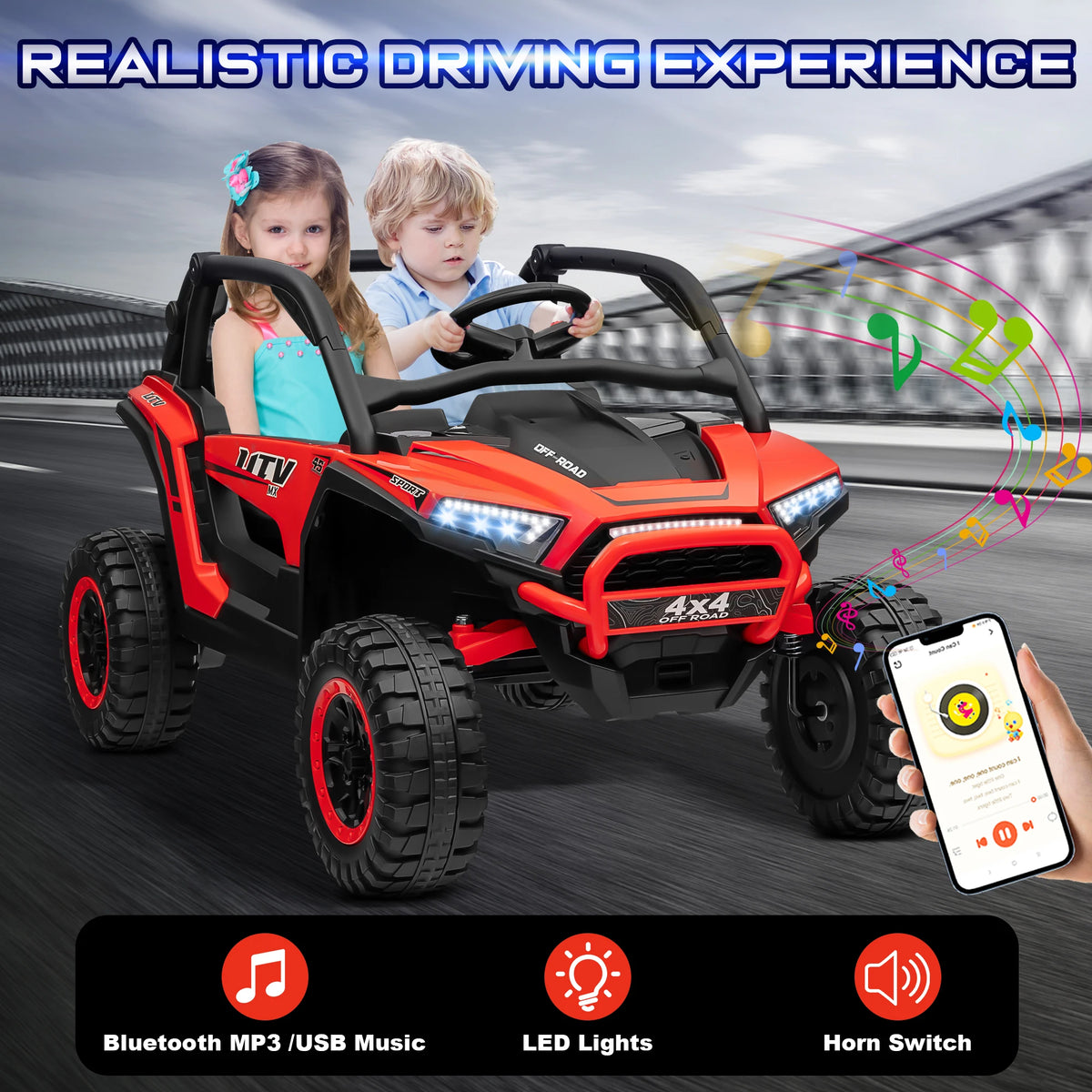 24V 2 Seater Ride on Toys UTV for Kids W/Parent Remote Control, 7AH Kids Battery Powered Vehicles, Bluetooth Spring Suspension, Storage for Gift, Deep Red
