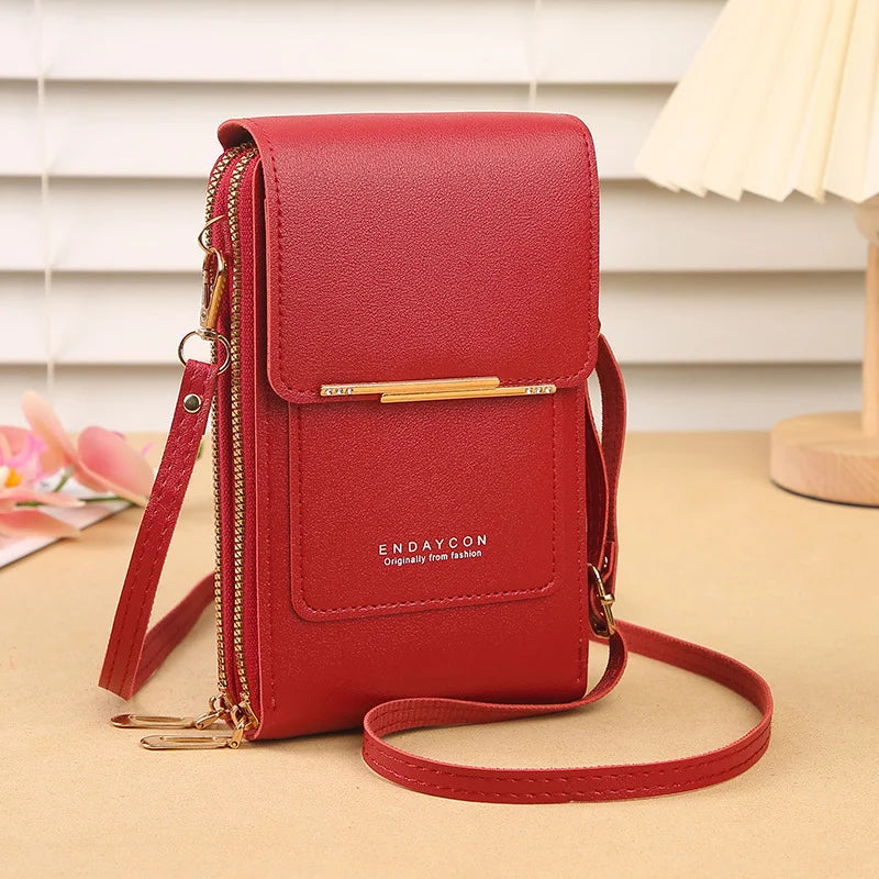 Touch Screen Cell Phone Crossbody Purse With Soft Leather Finish