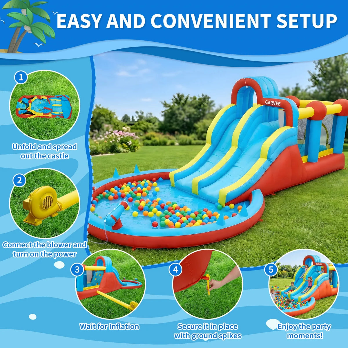 HiMISS Inflatable Water Slide Park Dual Slides And Splash Pool