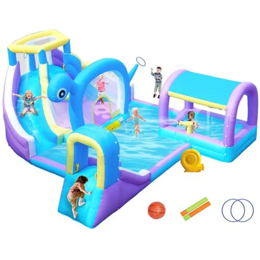 OLOEY Inflatable Water Slide With Climbing Wall And Water Cannon