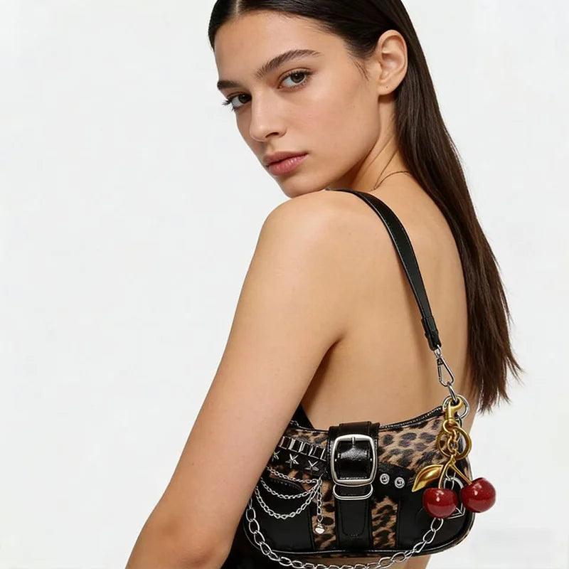 Punk Chain Rivet Underarm Shoulder Crossbody Handbag for Women