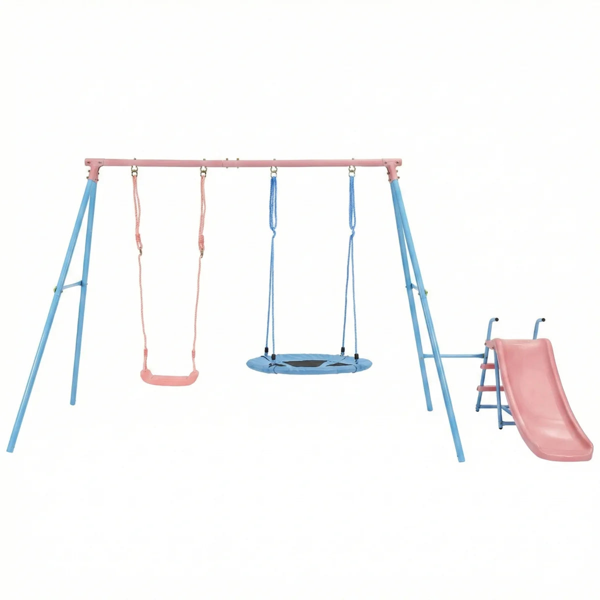 Kids Outdoor Double Swing Set With Slide For Playgrounds