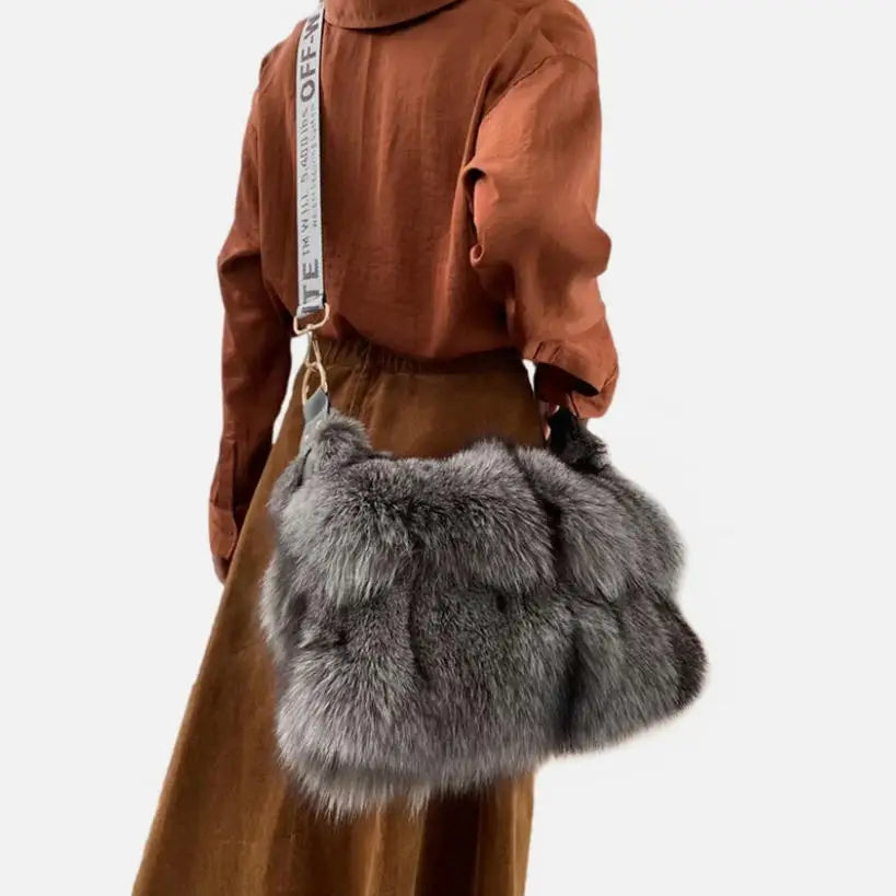 Elegant Womens Real Fur Half Moon Tote Shoulder Bag