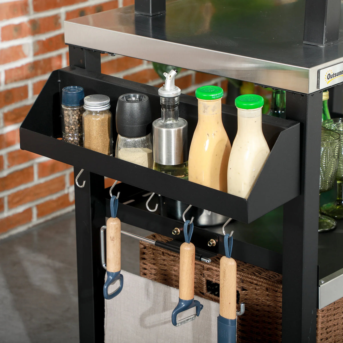Outsunny 3 Shelf Stainless Steel Outdoor Grill Cart With Wheels
