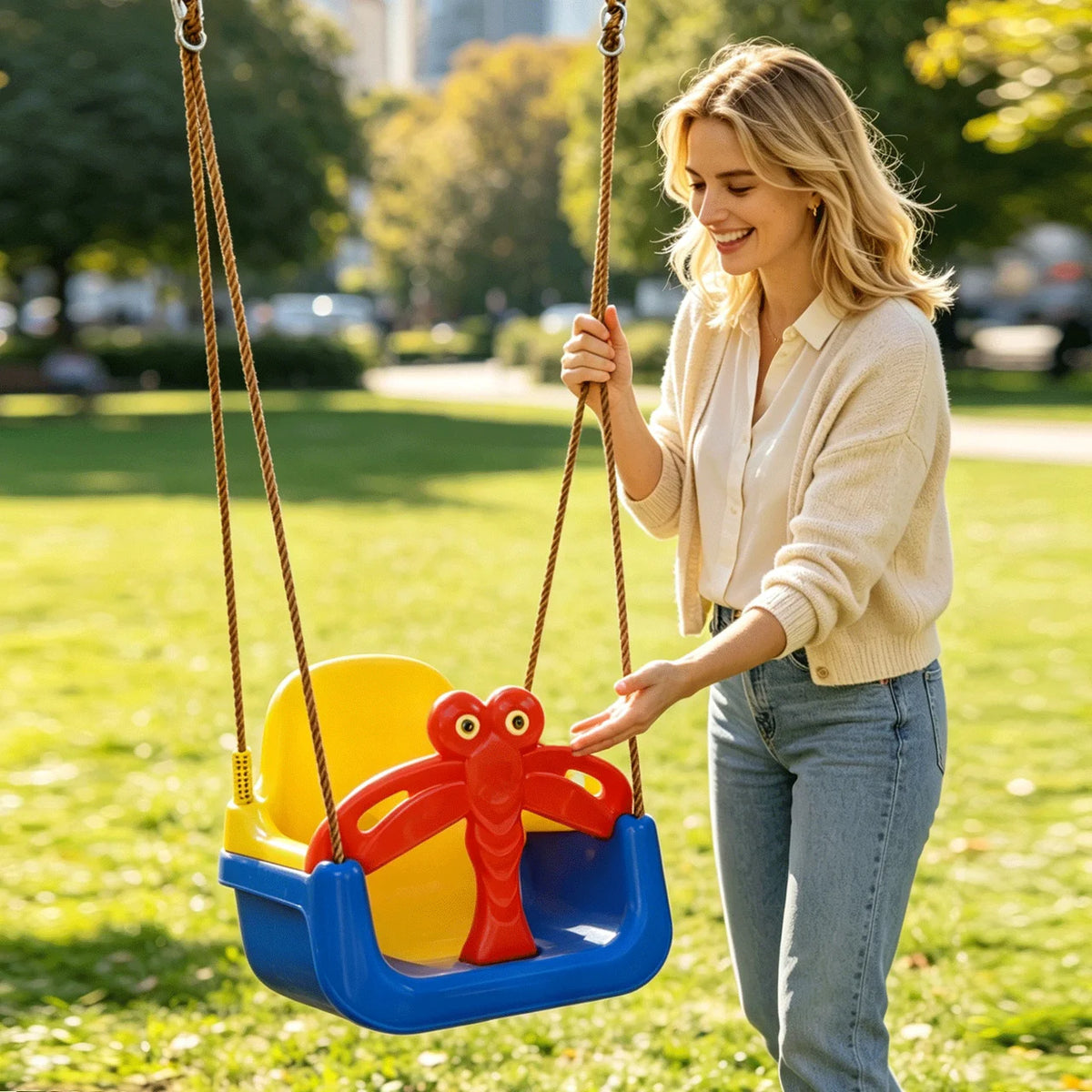 Baby Swing Seat 3‑in‑1 Toddler Swing with Dragonfly Safety Guard, Outdoor Indoor Kids Swing for Backyard Playground