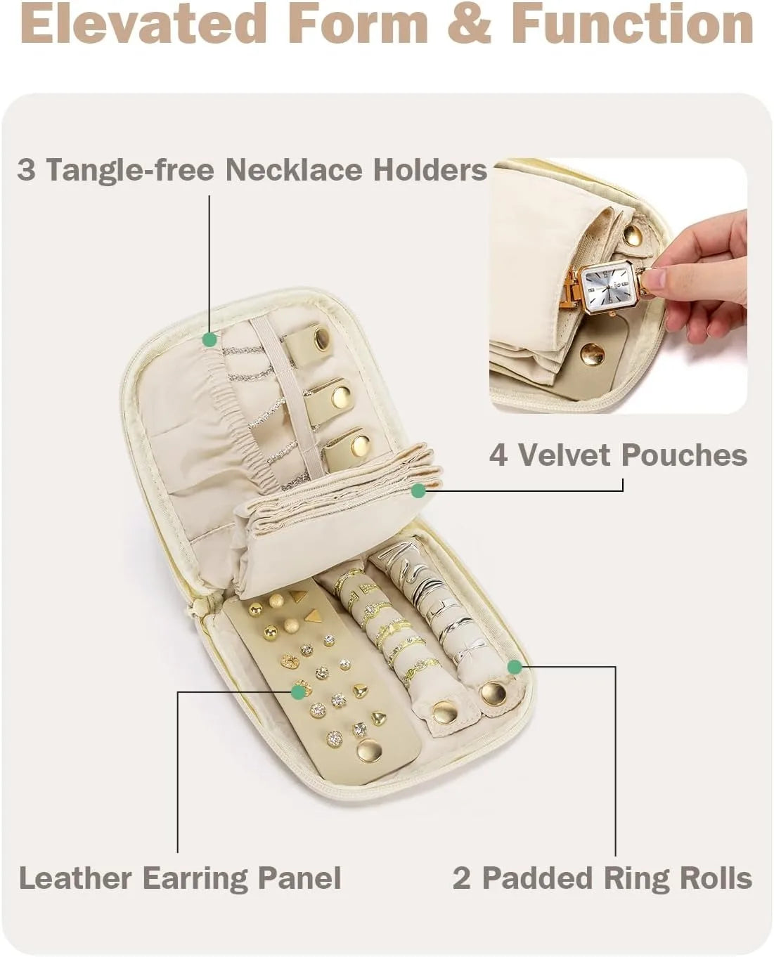 Compact Travel Jewelry Organizer With Necklace Holder Zipper Closure