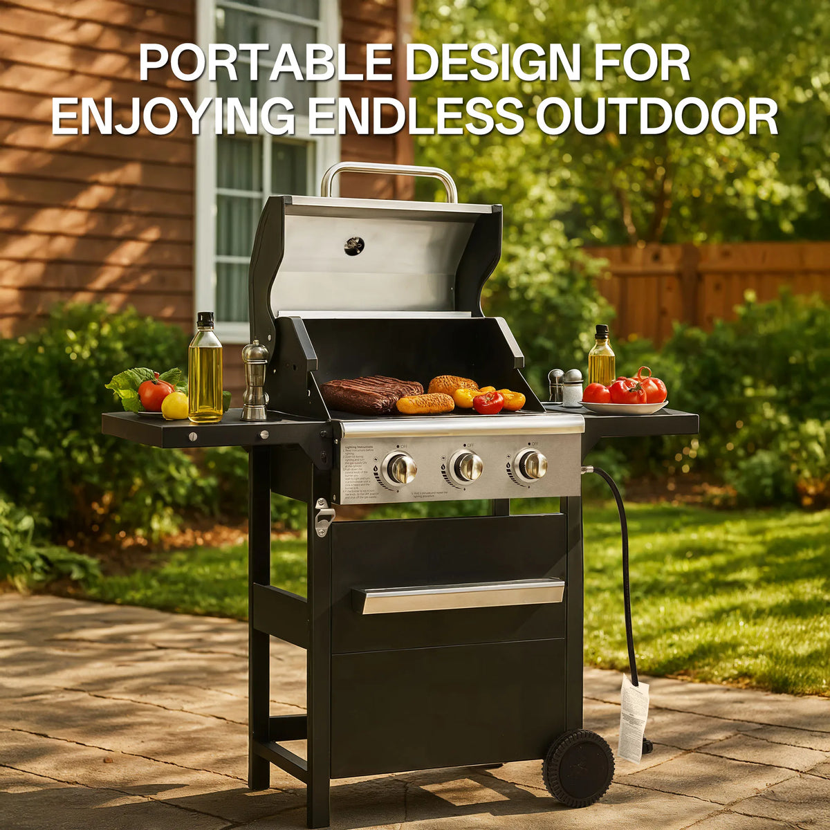 Stainless Steel Propane Grill 3 Burner Outdoor Gas Barbecue Grill with Cover for BBQ
