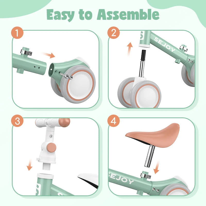 SEJOY Baby Balance Bike Ride Toy for Children,Pedal-free 4-Wheels Baby Toddler for 1-3 Year Lightweight Ride-on Walker for Boys Girls Birthday Gift