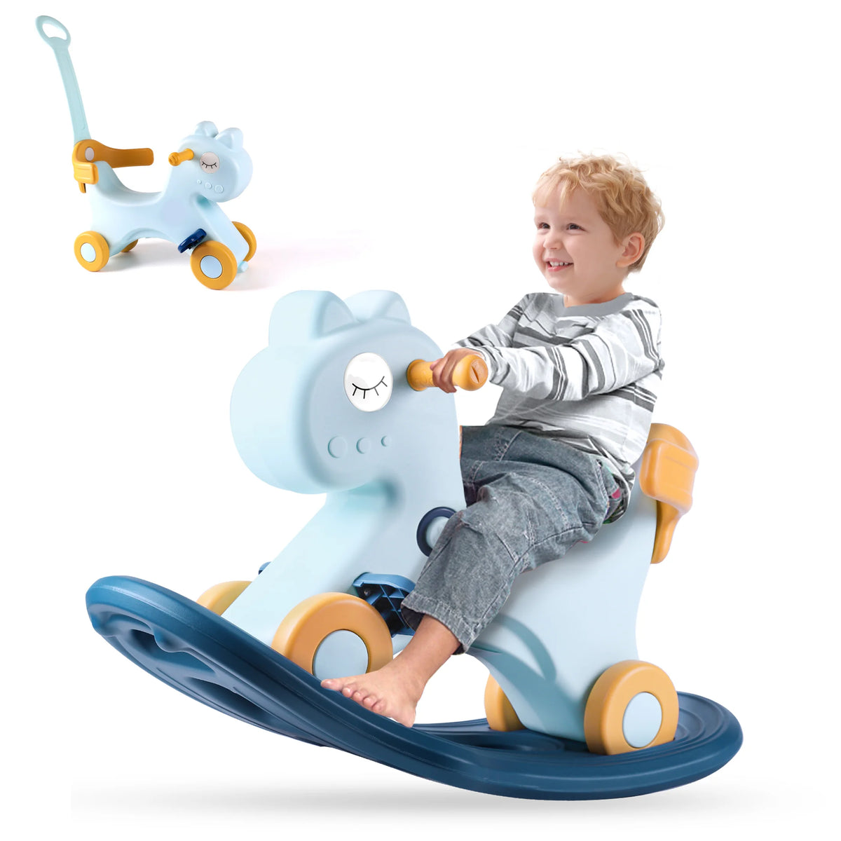 4‑in‑1 Unicorn Rocking Horse for Toddlers 1‑3 Years Old, Baby Ride On Toy, Convertible Rocker & Sliding Car with Safety Backrest, Kids Indoor Play Toy for Boys Girls Birthday Christmas Gift