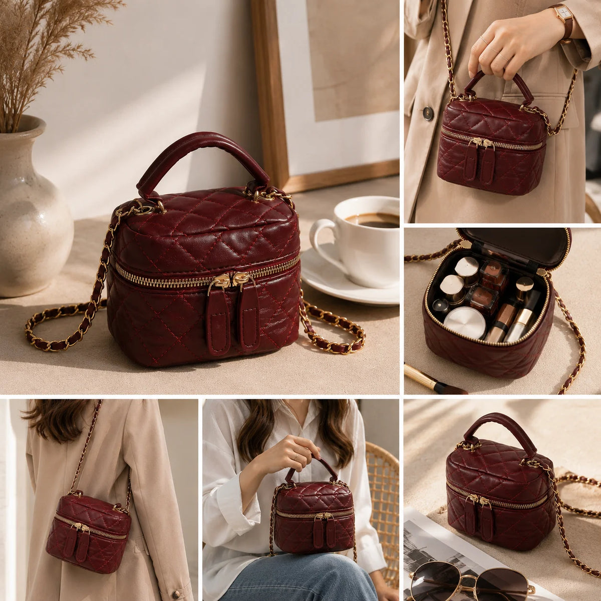 Women Structured Top Handle Handbag With Adjustable Strap